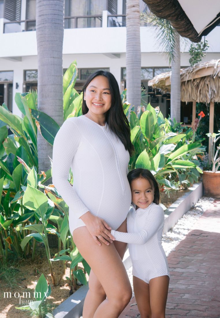 White Pearl Zip-Up Rash Guard Twinning