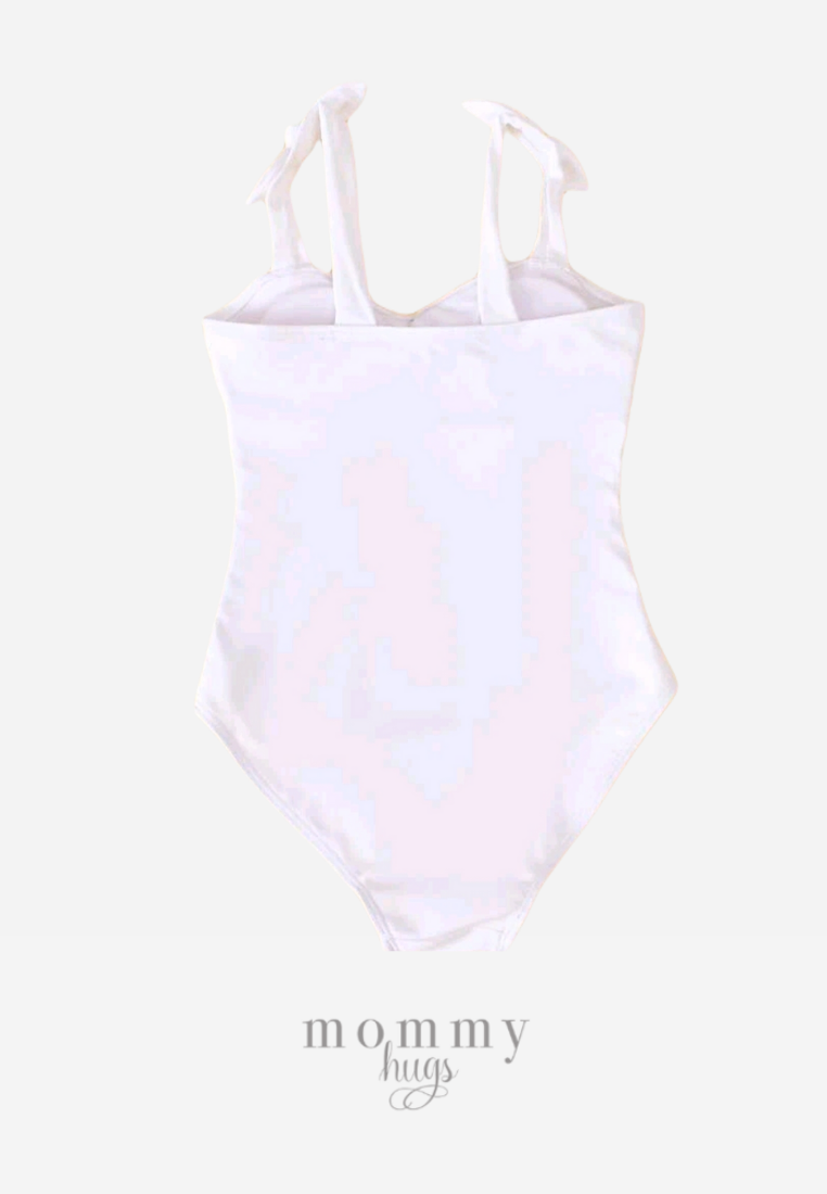 White Ribbon Strings Swimwear for Girls