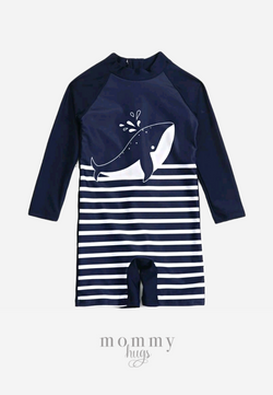 Big Blue Whale One Piece Rash Guard for Boys