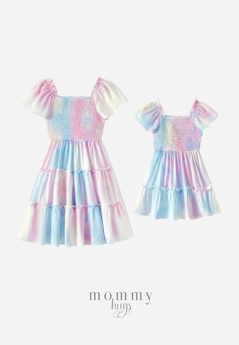 Watercolor Powder Dust Dress for Mommy and Daughter