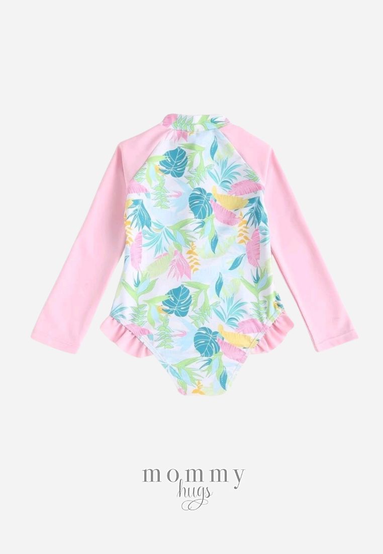 Pastel Palms Rash Guard for Young Girls