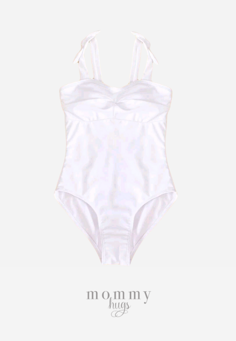 White Ribbon Strings Swimwear for Girls