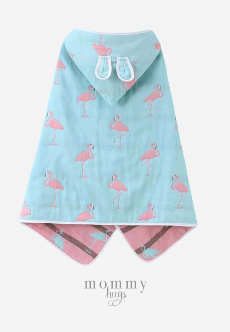 Summer Flamingo Poncho Hooded Towel