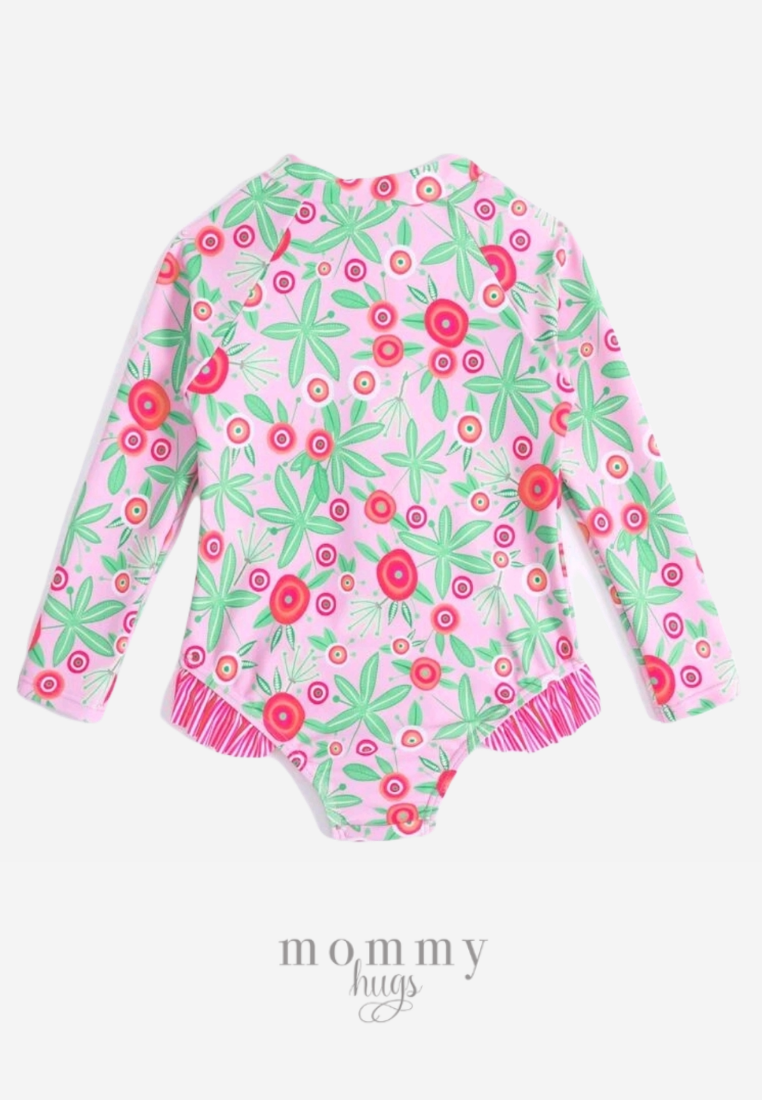 Pink Tangerine Marine Zip up Long Sleeve Rash Guard