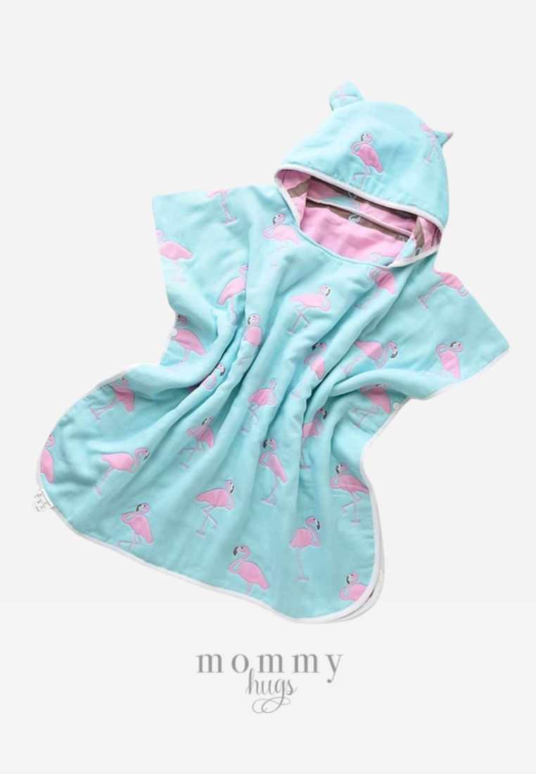 Summer Flamingo Poncho Hooded Towel