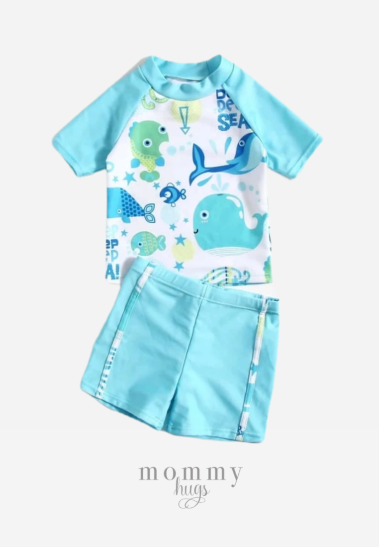 Under the Sea Aqua Two-Piece Rash Guard