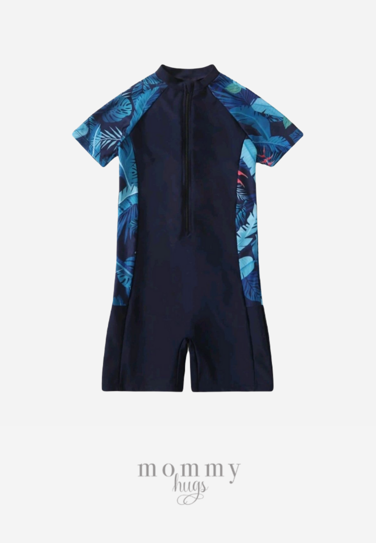 Tropical Navy Zip-up Rash guard for Boys