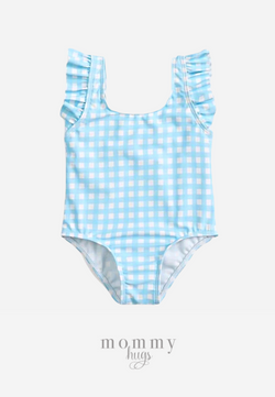 Gingham Blue Blossoms Two Swimwear