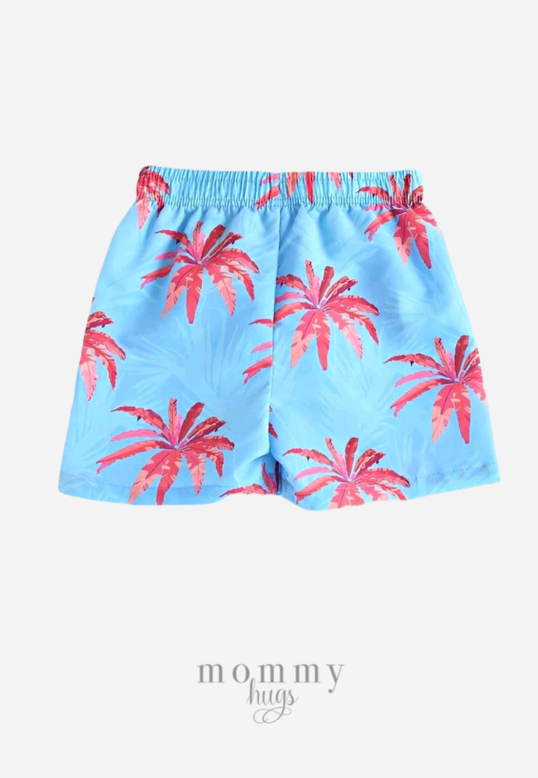 Baby Blue Palm Print Swim Shorts for Boys