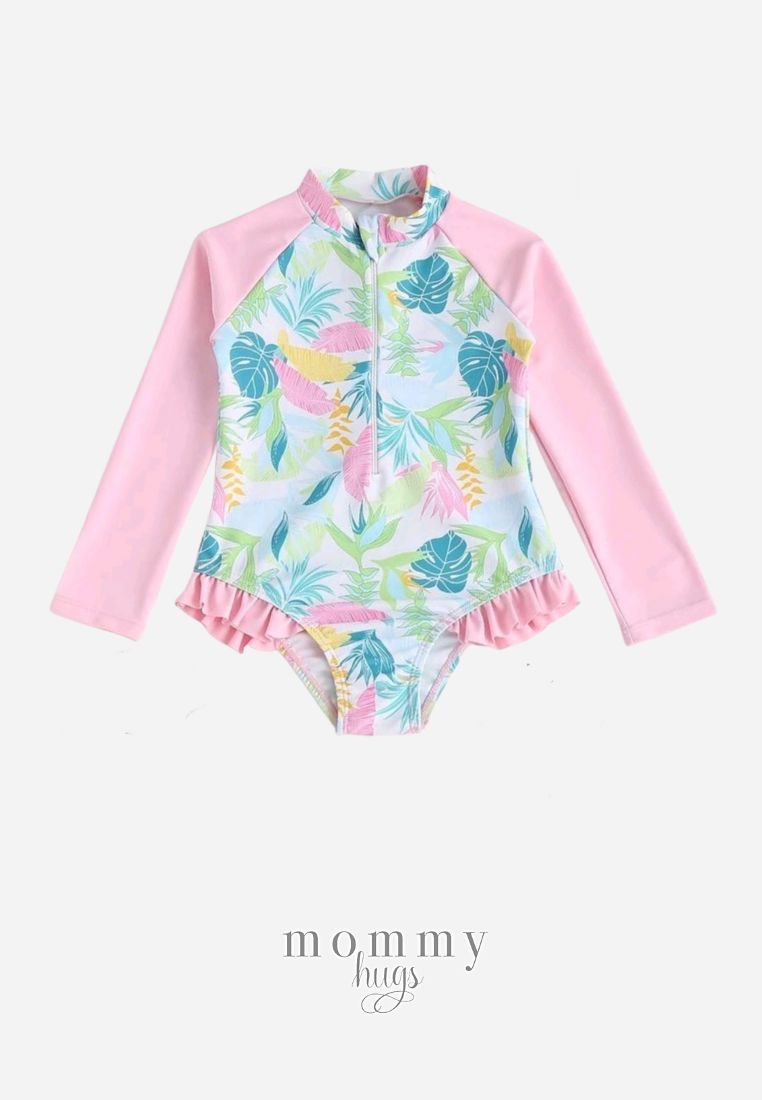 Pastel Palms Rash Guard for Young Girls