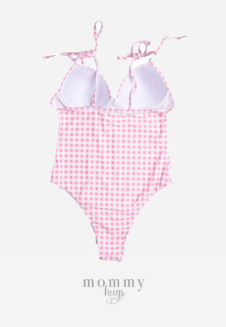 Pink Gingham Blossoms Twinning  Swimwear Version 1
