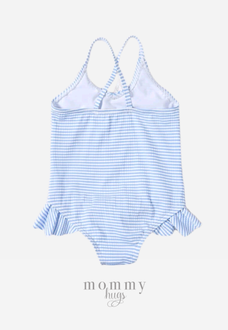 Baby Blue Striped Ruffles Swimwear