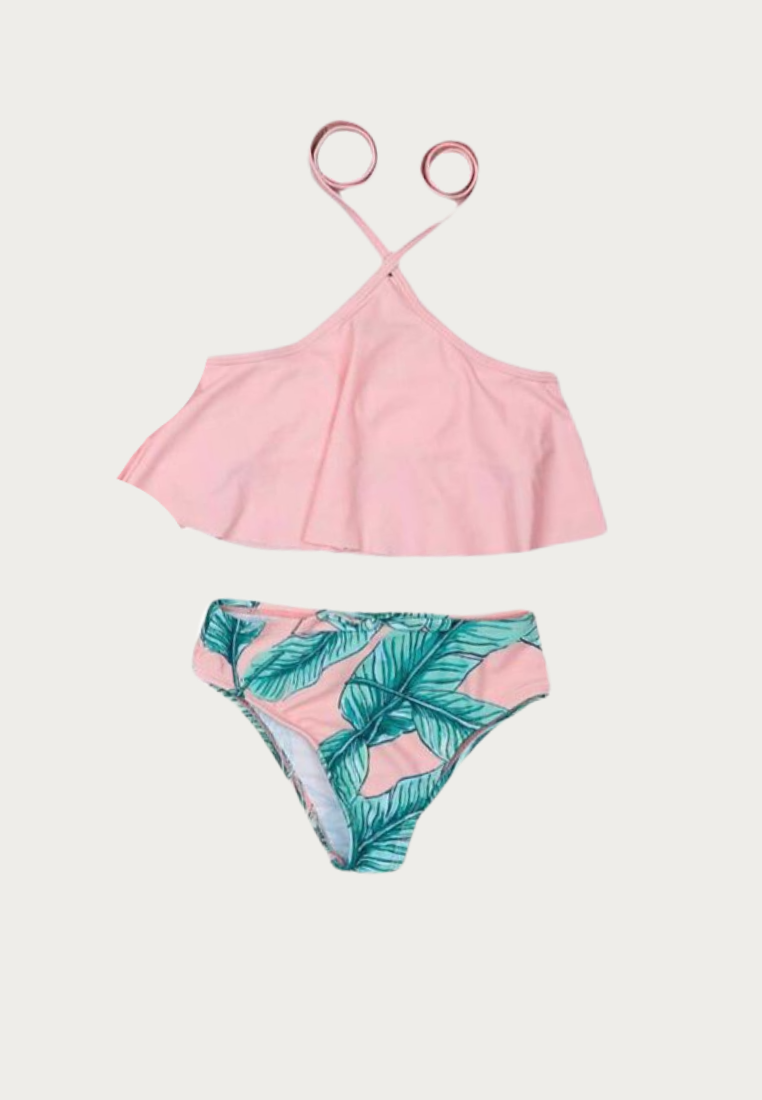 Halter Pink Palm Twinning Swimwear