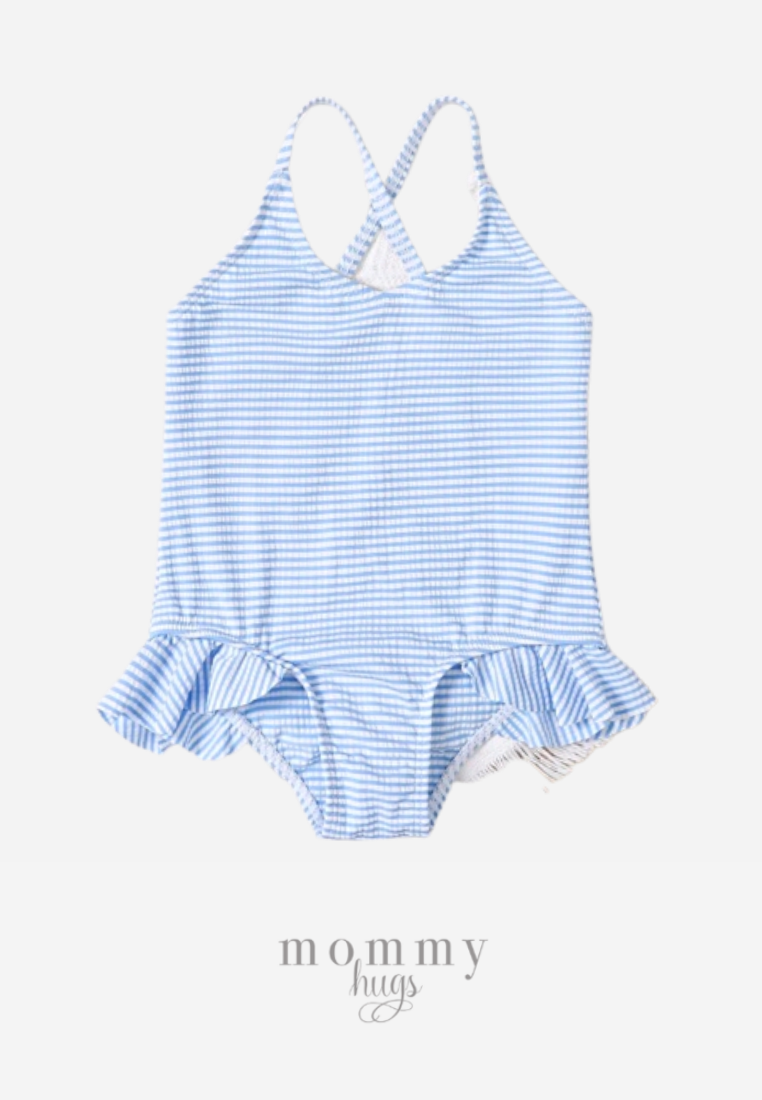 Baby Blue Striped Ruffles Swimwear