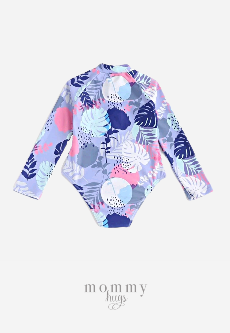 Purple Palm Zip Up Long Sleeves Rash Guard