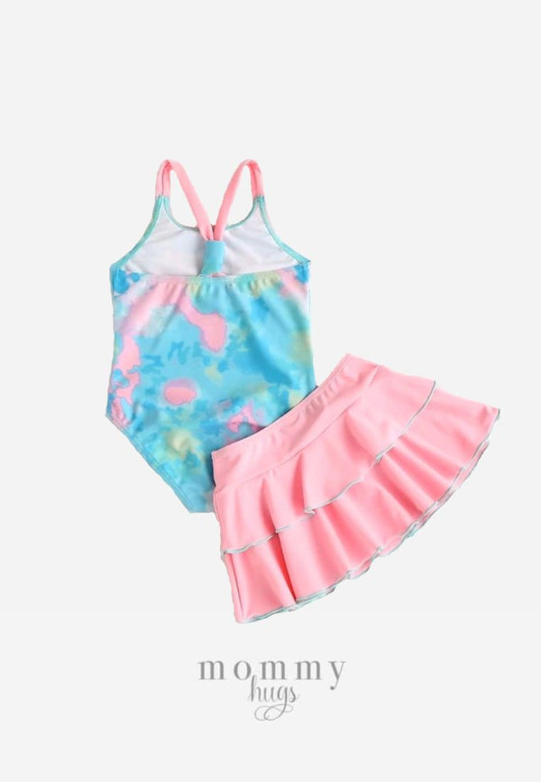 Retro Love One Piece with Skirt in Pink Swimwear for Girls