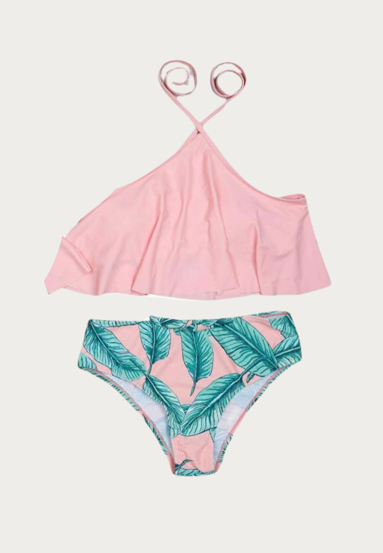 Halter Pink Palm Twinning Swimwear