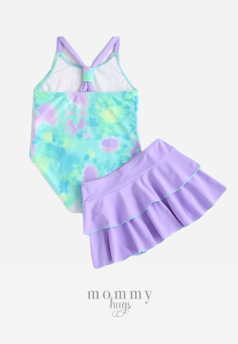Retro Love One Piece with Skirt in Lilac Swimwear for Girls