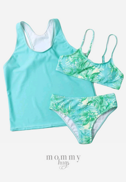 Green Tropical Three Piece Swimwear