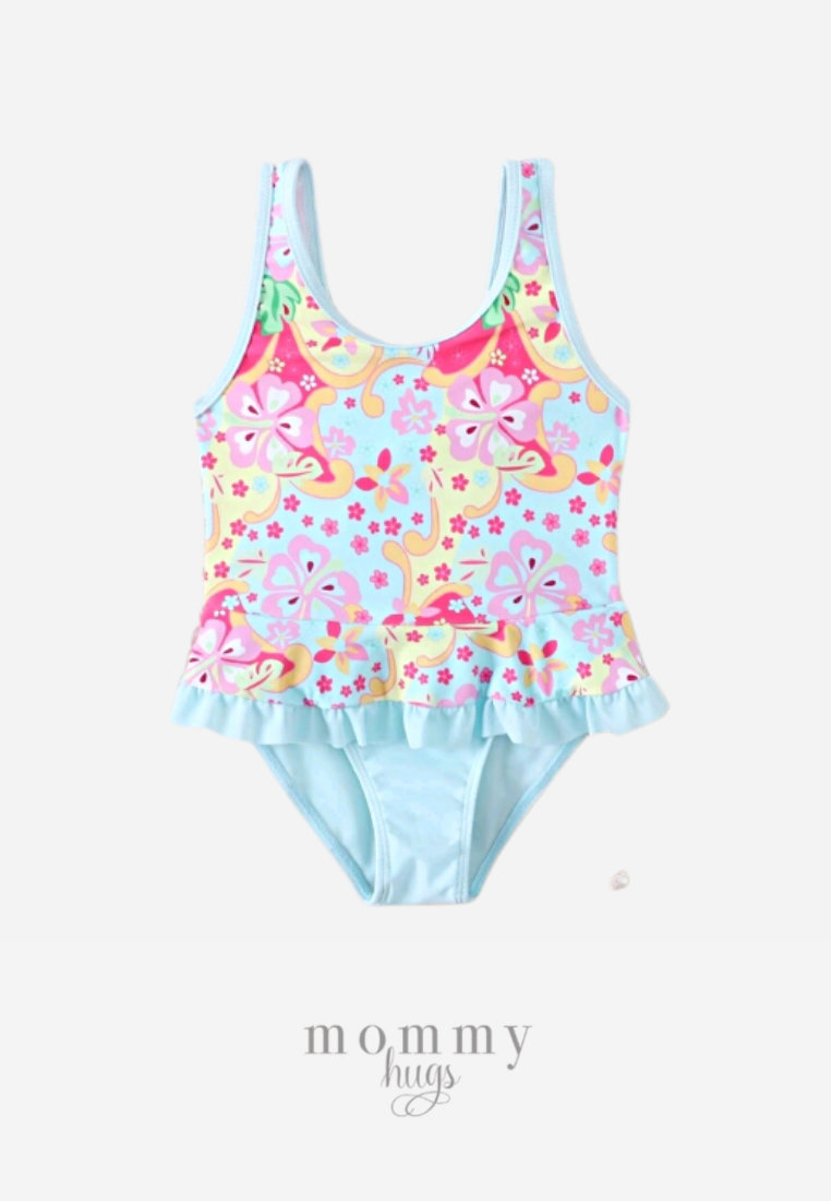 Baby Blue Gumamela Print Swimwear