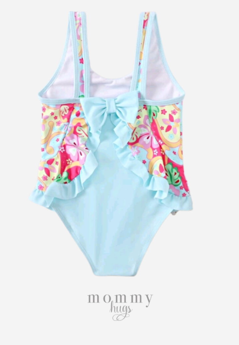 Baby Blue Gumamela Print Swimwear