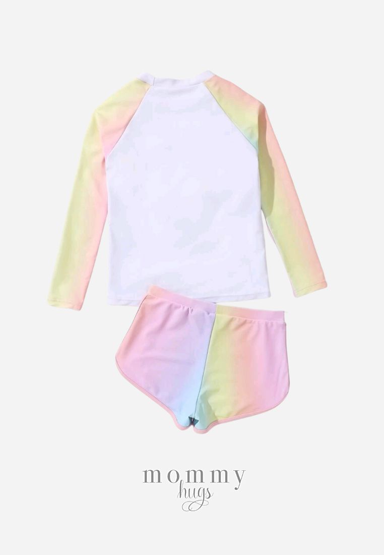 Watercolor Surf Swimming Rash Guard for Teen Girls