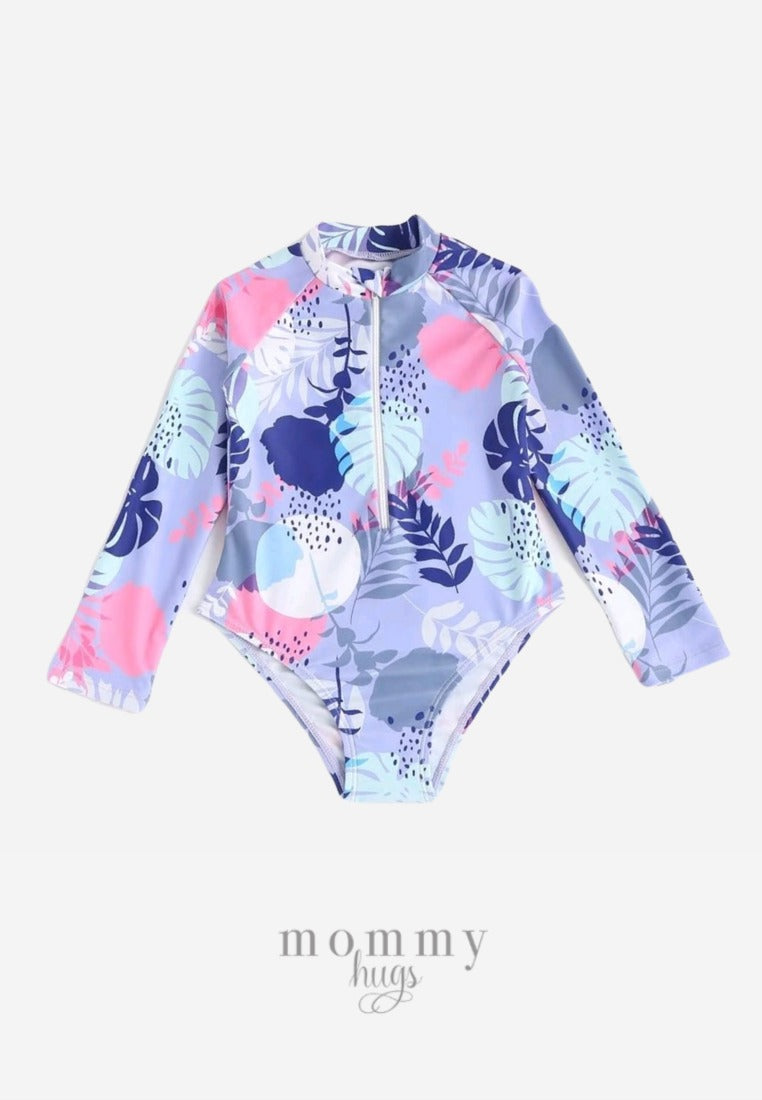 Purple Palm Zip Up Long Sleeves Rash Guard