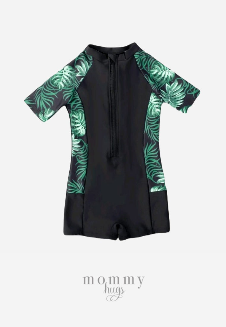 Black Palm Rash Guard Swimwear