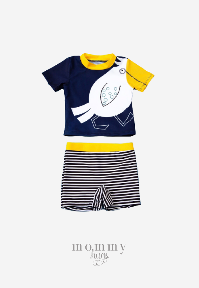 Nautical Bird Short Sleeve Rash Guard Swimwear for Boys