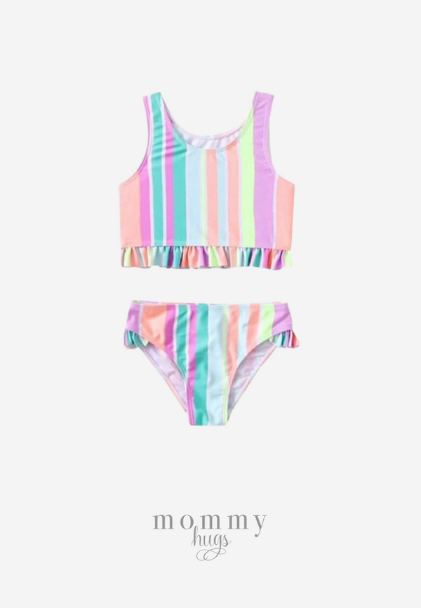 Rainbow Stripes Two Piece Bikini for Girls