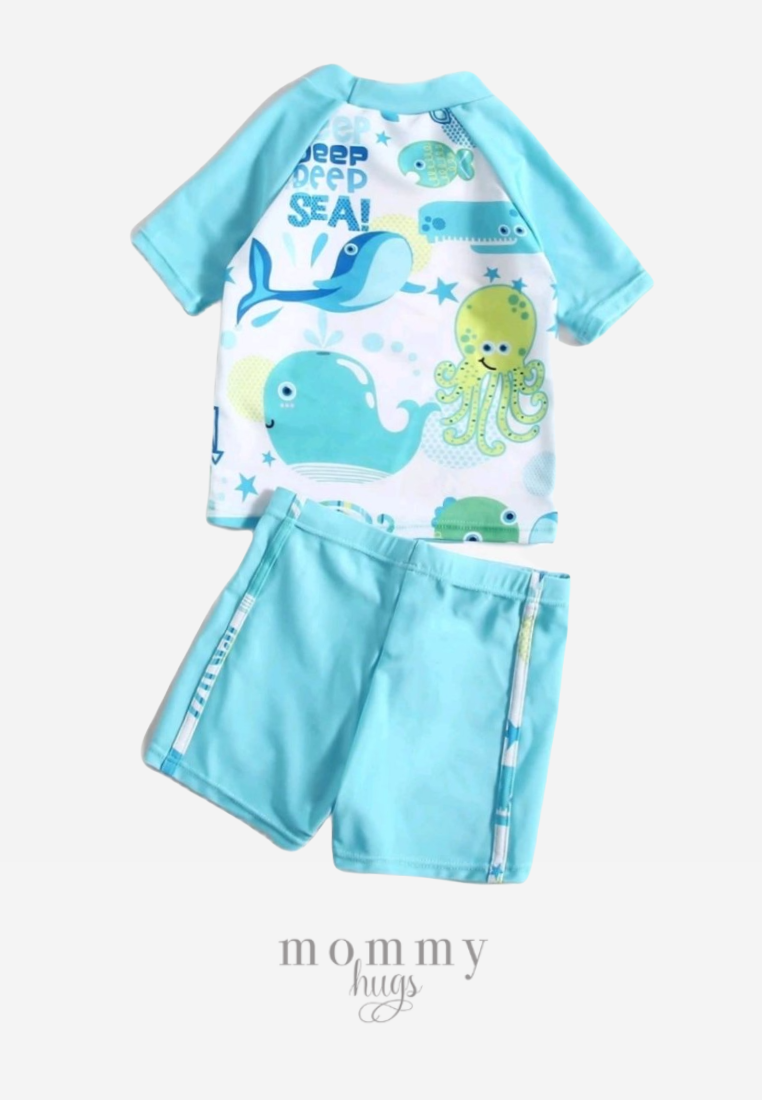 Under the Sea Aqua Two-Piece Rash Guard