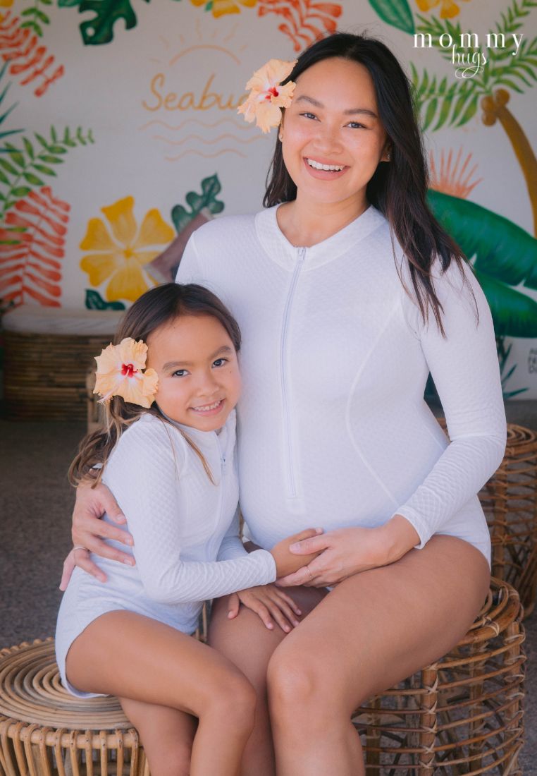 White Pearl Zip-Up Rash Guard Twinning