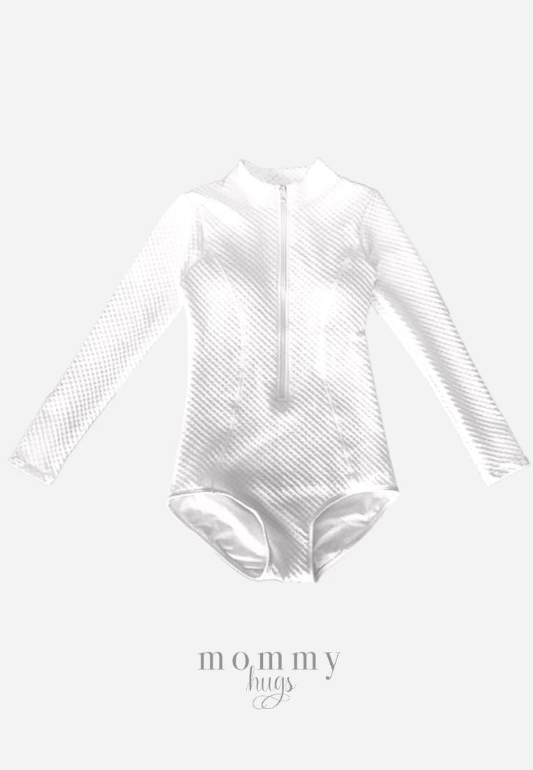 White Pearl Zip-Up Rash Guard Twinning