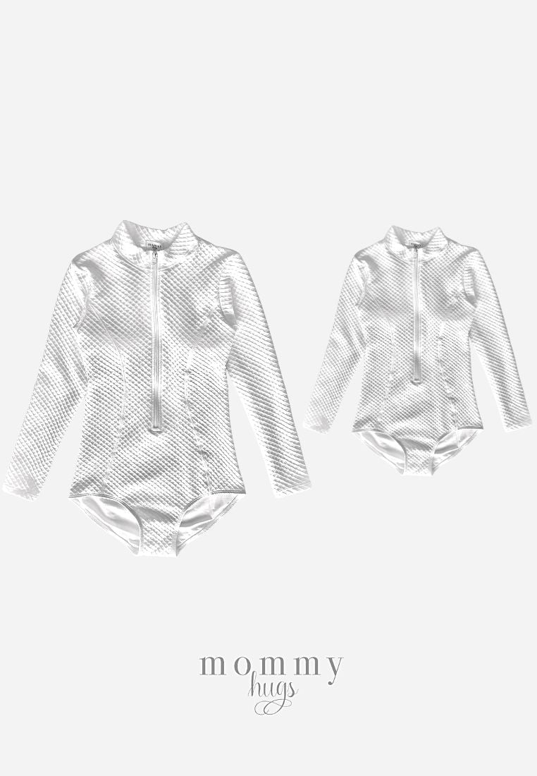 White Pearl Zip-Up Rash Guard Twinning