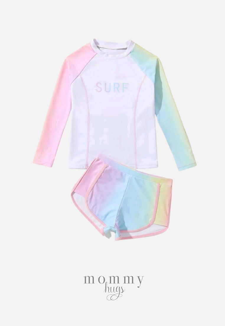 Watercolor Surf Swimming Rash Guard for Teen Girls