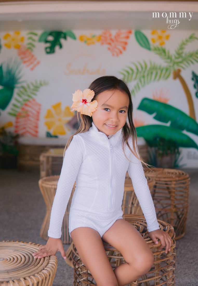 White Pearl Zip-Up Rash Guard Twinning