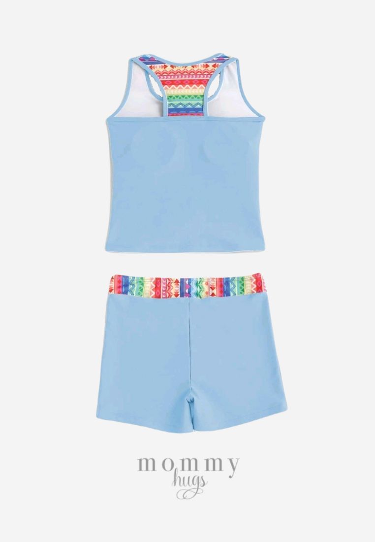 Sky Blue Abstract Two-piece Swimsuit for Preteens/Teens