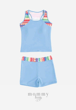 Sky Blue Abstract Two-piece Swimsuit for Preteens/Teens